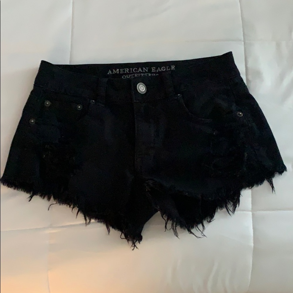 Black Distressed American Eagle Denim Shorts